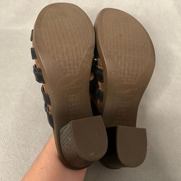 DANSKO Slide Sandals Women 10,5(41 )Dina Black Leather High Heel Stappy Open Toe - Picture 4 of 9
